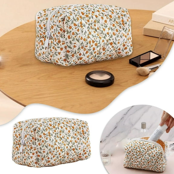 Small Fresh Floral Cosmetic Bag Large Capacity Portable Toiletry Bag for Women Girls Travel Makeup Organizer Storage Pouch