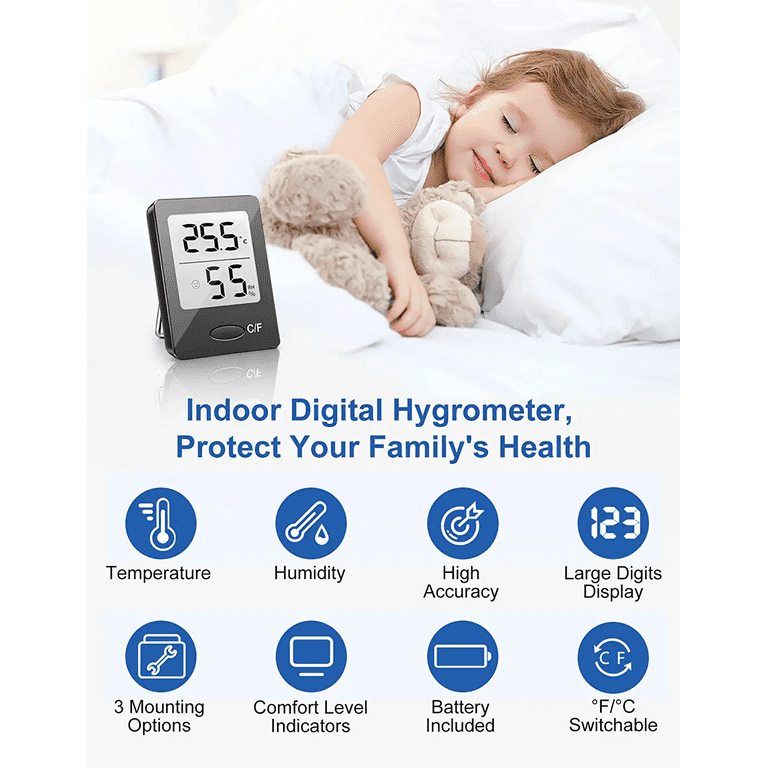 Digital Hygrometer Indoor Thermometer, Room Thermometer and Humidity Meter  with Max/Min Record, Comfort Indicator, ℉/℃ Conversion, Accurate Humidity  Gauge for Home, Garage, Wine Cellar 