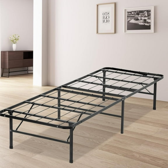 SLSRFD  14 Inch Metal Bed Frame Folding Bed Frame Heavy Duty Steel Slat Platform Bed Frame Mattress Foundation Box Spring Replacement Noise-Free Easy Assembly,Black Twin