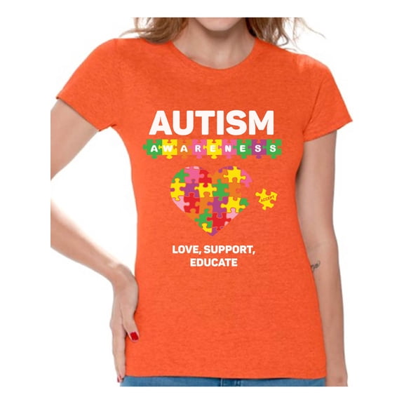 Awkward Styles Love Support Educate Autism Shirts for Women Autism Awareness Women Autism Awareness Shirts Women's Autism T Shirt Autism Awareness Gifts for Her Autistic Pride Gifts