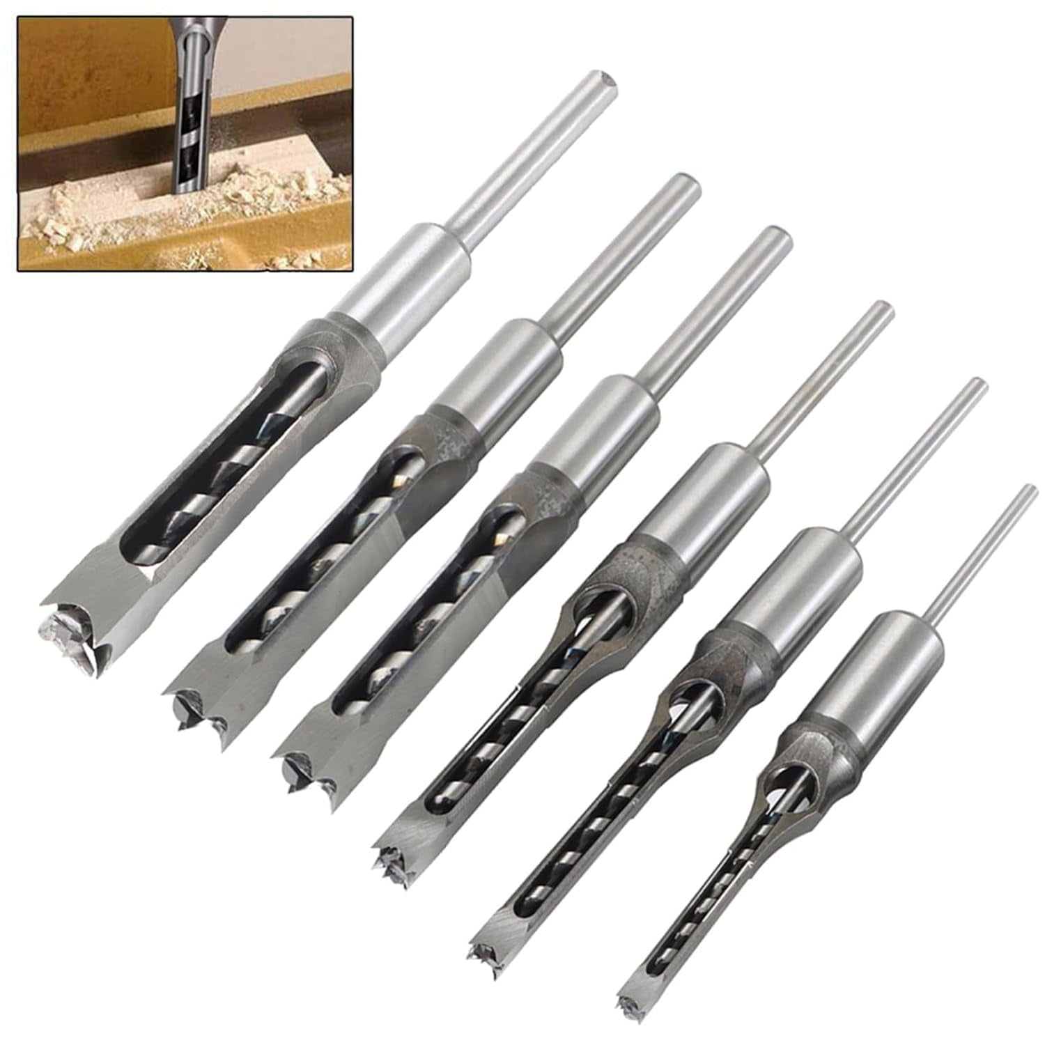 Square Hole Drill 6pcs Square Hole Tenon Chisel Drill Tools Hss 1/4 in 5/16in 3/8in 1/2in 9/16in 5/8in
