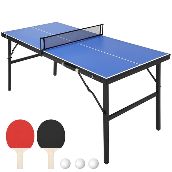 Roromall Portable Ping Pong Table, Mid-Size Folding Tennis Table with Net for Indoor Outdoor, Blue, 60 x 26 x 27.5 inch