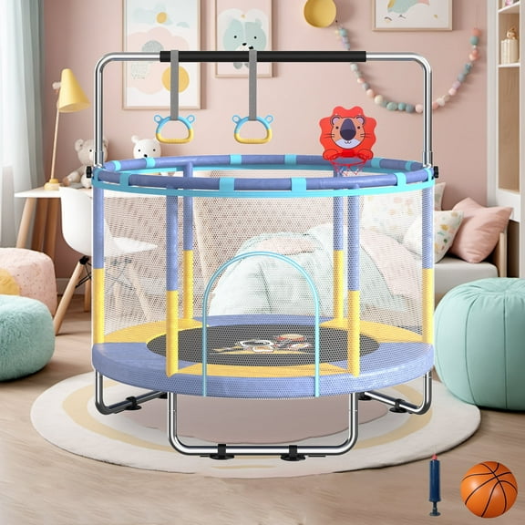 ACWARM HOME 5FT Toddler Trampoline For Kids 60" Mini Size Indoor&Outdoor With Safety Net Gift for Boys & Girls 440Lbs Blue