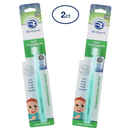 Brilliant Baby Infant Toothbrush - Ages 4-24 Months, Round Head, Soft Bristles, Mint, 2 Pack