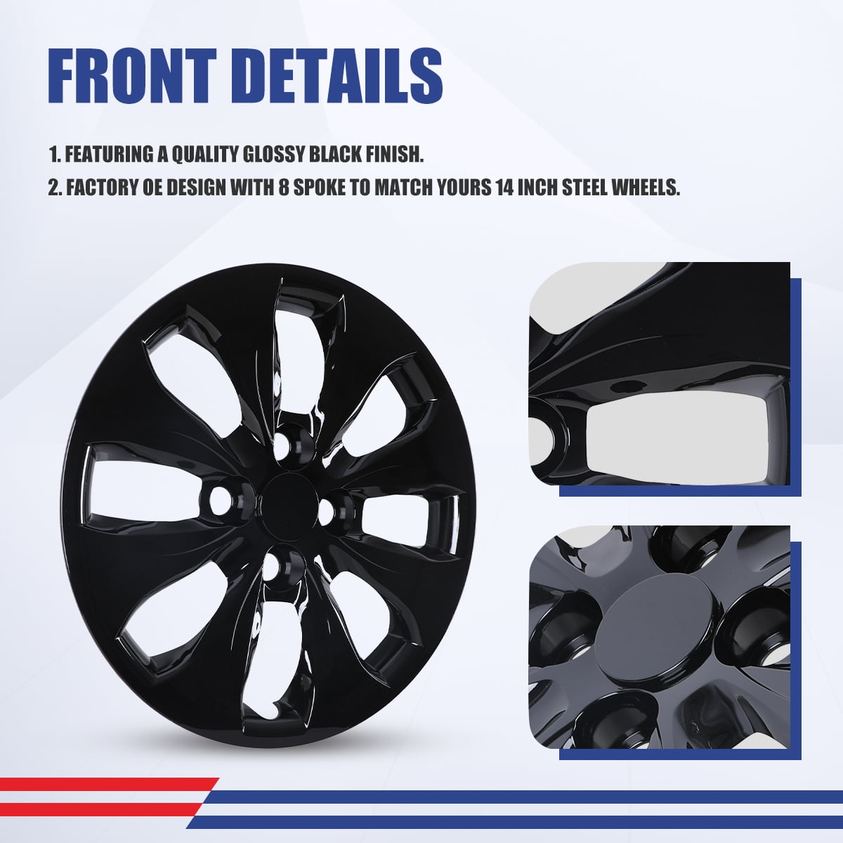 4PCS 14" Wheel Rim Covers HubCaps for 2012-2017 HYUNDAI ACCENT HATCHBACK /SEDAN Black Lacquer