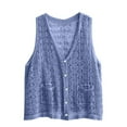 thumbnail image 4 of felwors Womens Ethnic Knit Sweater Vest Hollow Cardigan Vest Single Breasted Pocket Top Blue, One Size, 4 of 8