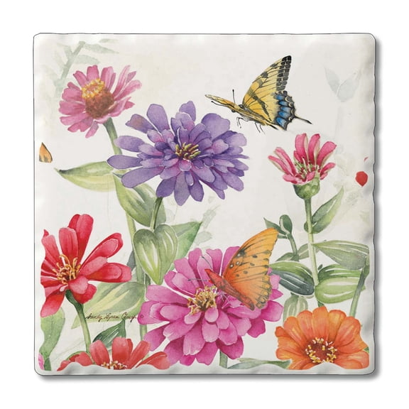 Thirstystone "Zinnias & Butterflies" 4-Pack Tumbled Tile Coasters
