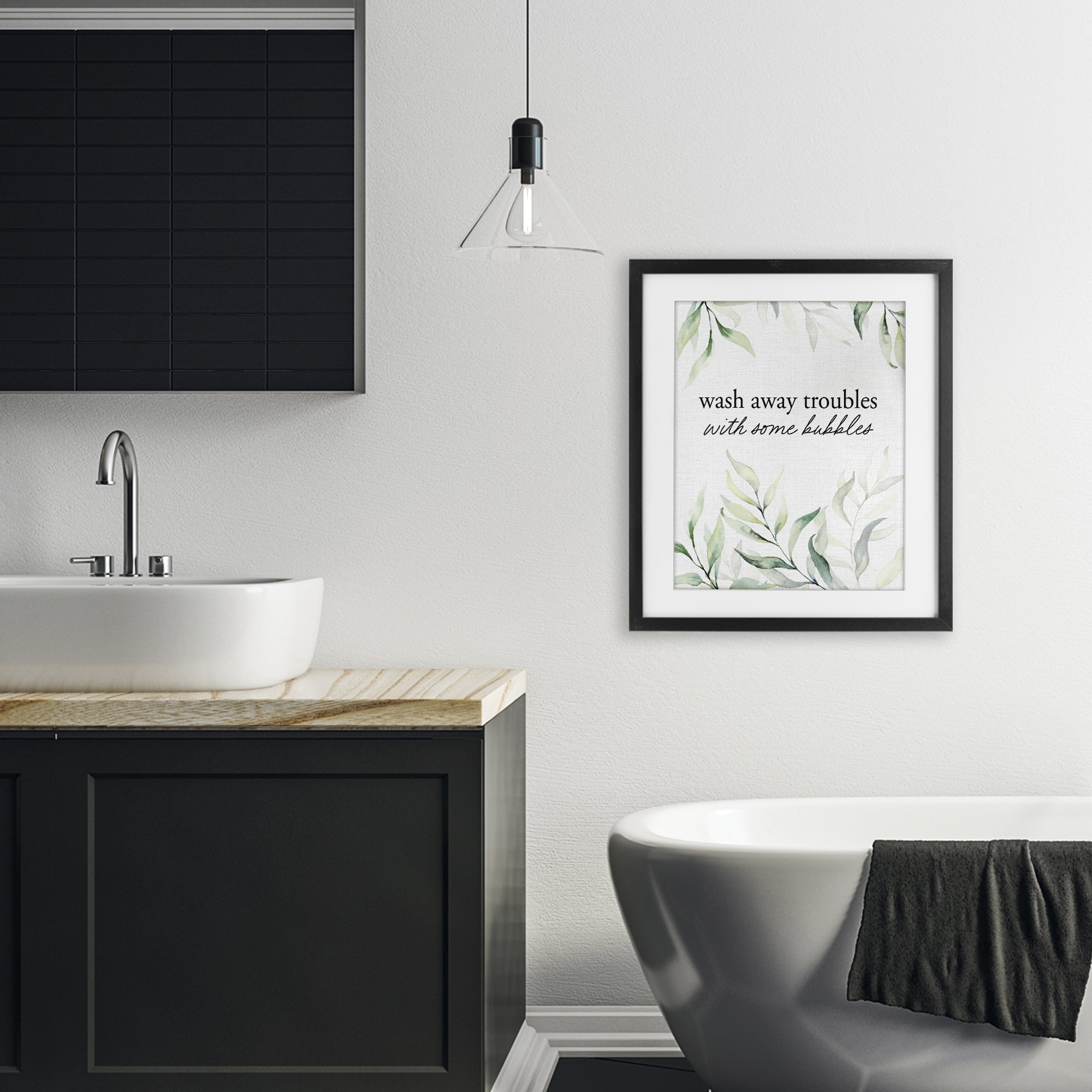 Zen Wash Away Troubles Black Framed Print Under Glass, design by Lettered and Lined