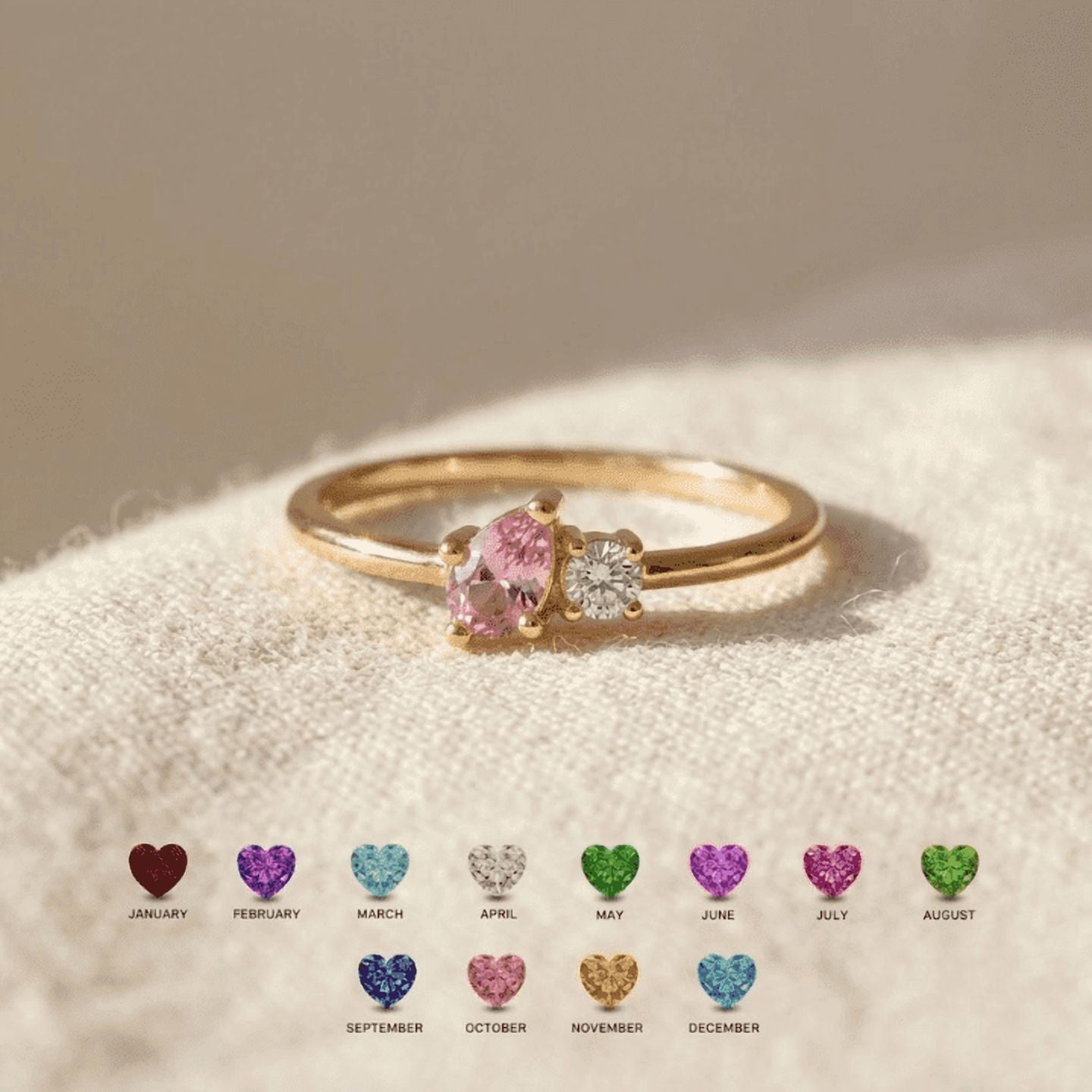 Personalized Two Stone Birthstone Ring for Mom | Custom Family Promise Ring Gift | Minimalist Jewelry for Mother