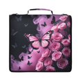 thumbnail image 2 of Pink-rose Butterflies Printed Zipper Binder with Handle&Shoulder Strap 2 inch 3 Ring 500+300 Sheet Capacity File Folder Organizer, 2 of 8