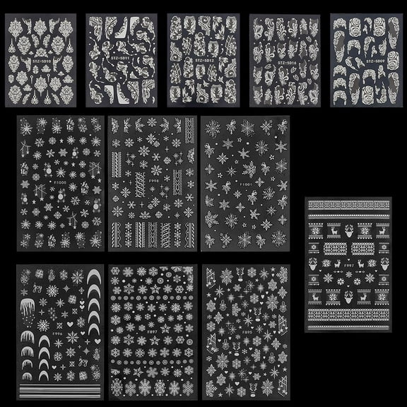 12pcs Christmas Nail Art Stickers Decals White Snowflake Nail Stickers Winter Themed Nail Stickers Self Adhesive Flower Nail Art Supplies for DIY Christmas Nail Decoration
