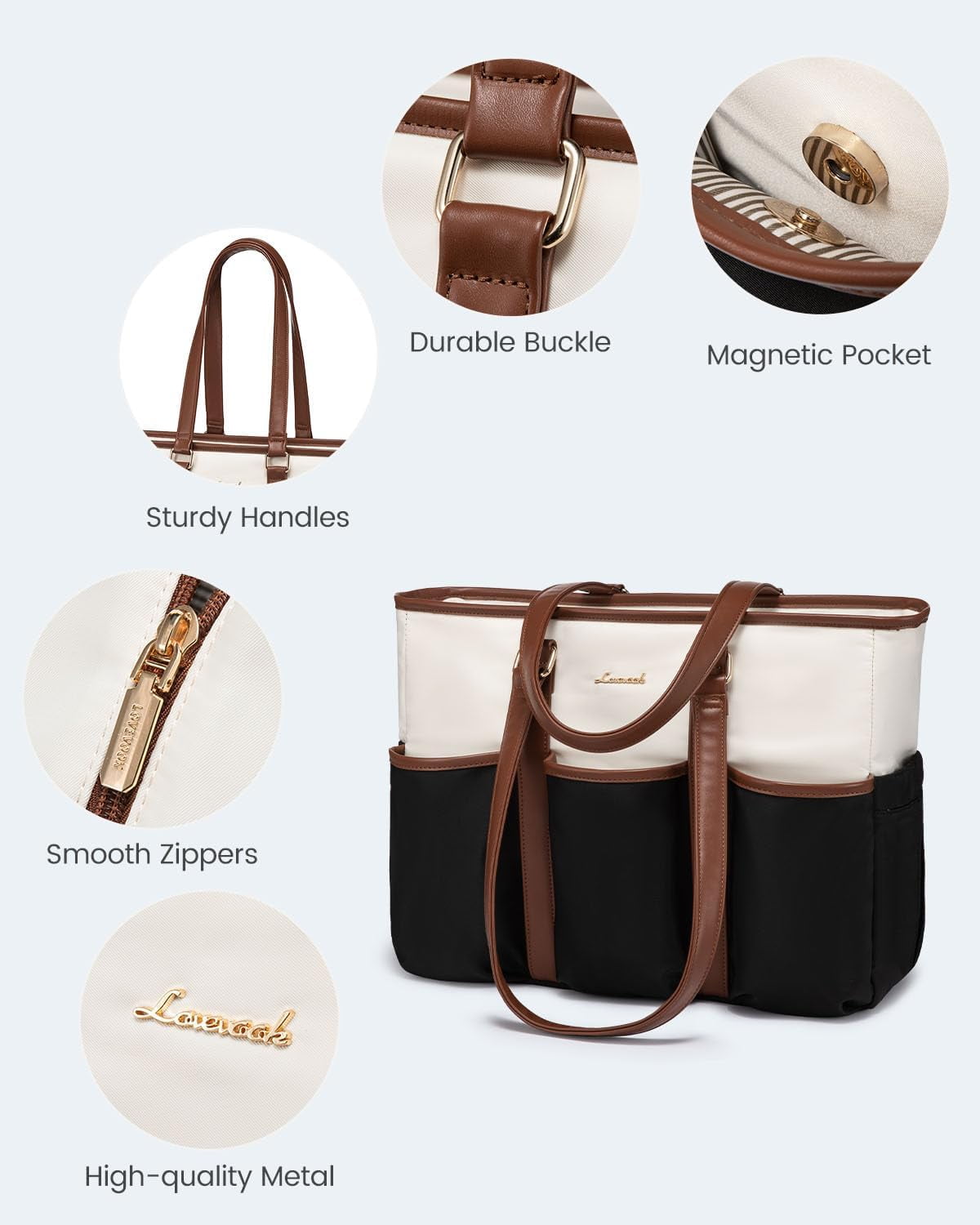 LOVEVOOK Laptop Tote Bag for Women Work, Teacher Tote Bag Nurse Bag With Large Cup Holder, Utility Professional Computer Bag For Work/Travel/College/Daily, Large Purse Handbag With Multi Pockets