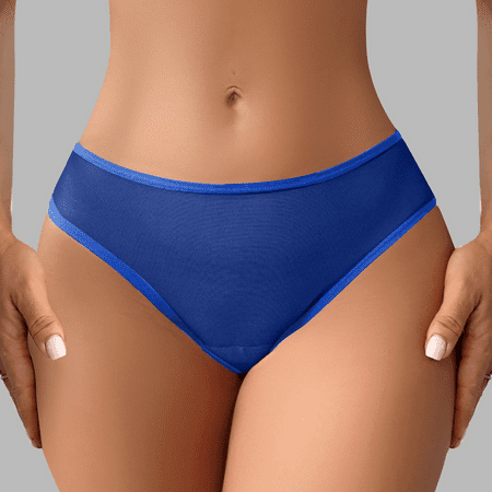 Fulorrnie Women s Sheer Mesh Breathable Panties No Roll Waistband Full Coverage Underwear Summer Lingerie Briefs  Blue  M
