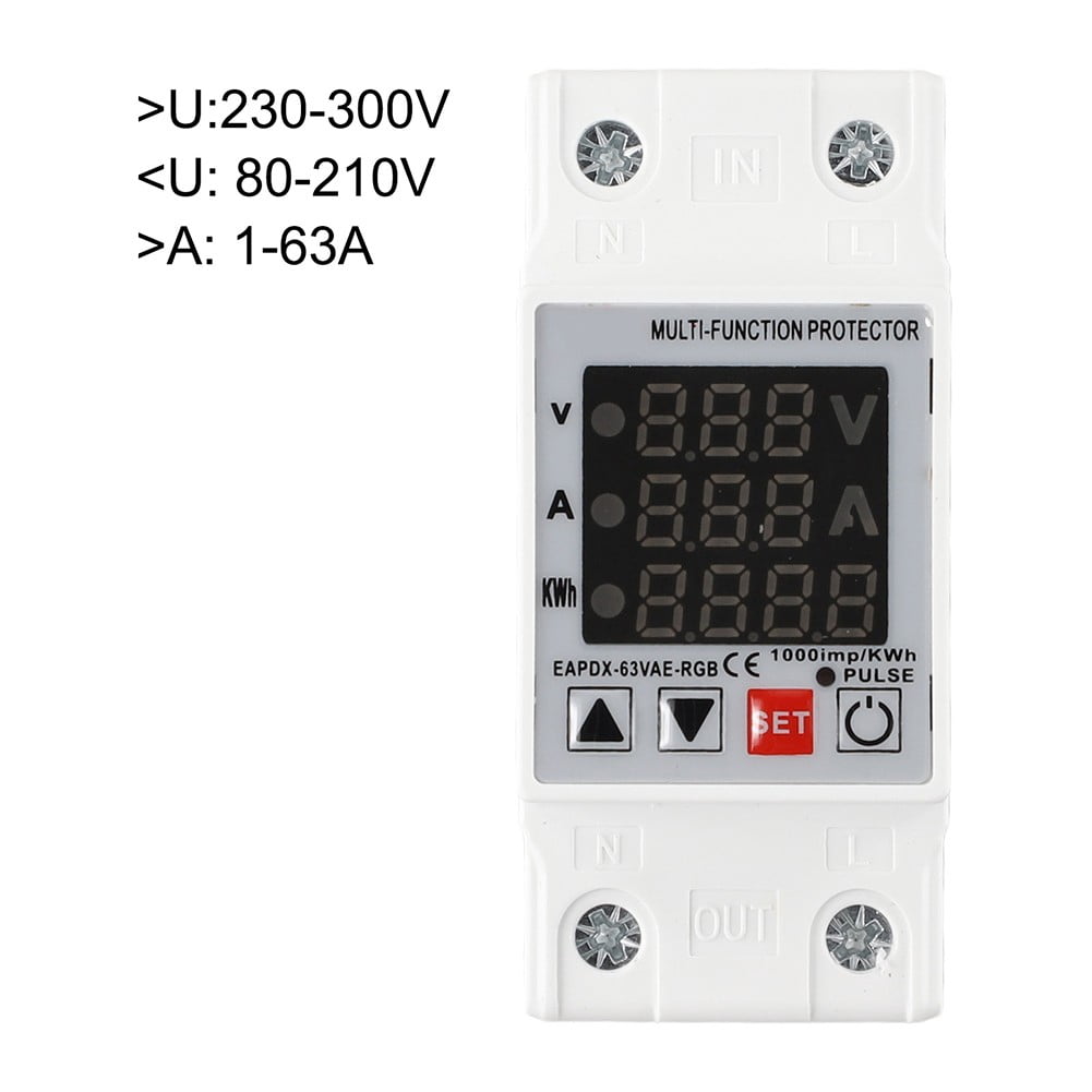3In1 Display Din Rail Adjustable Over Voltage Current Protective Device 63A 230V