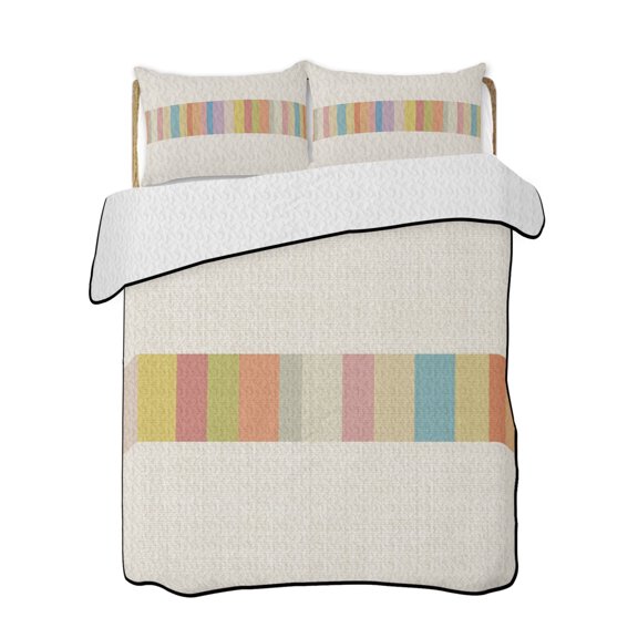 Full Size Quilt Bedding Set, Modern Striped Minimalist Reversible Summer Quilt 3 Pieces, Colorful Vintage Stripes Lightweight Bedspreads Coverlets with 2 Pillow Shams for All Seasons