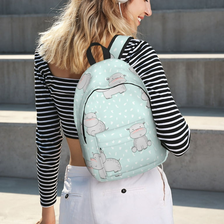 LAKIMCT Cute Hippo Canvas Backpack for Boys Girls College Laptop Backpack for Women Men Business Travel Casual Bag Student Bookbag for Kids Adults Small Walmart
