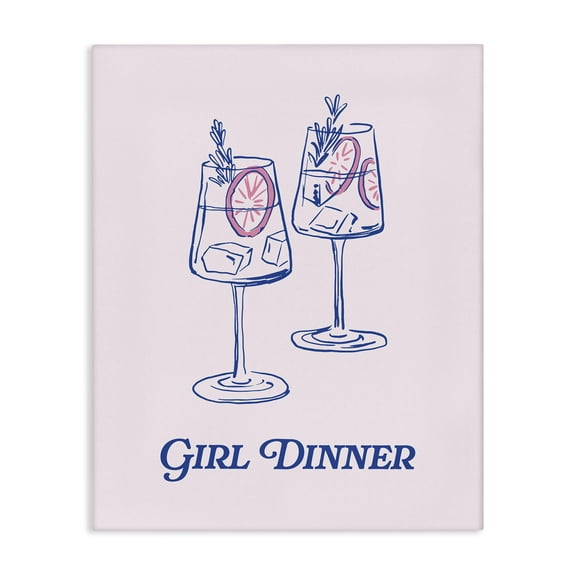 Stupell Industries Girl Dinner Cocktails Food & Beverage Painting Wrapped Canvas Art Print Wall Art, 16 x 20