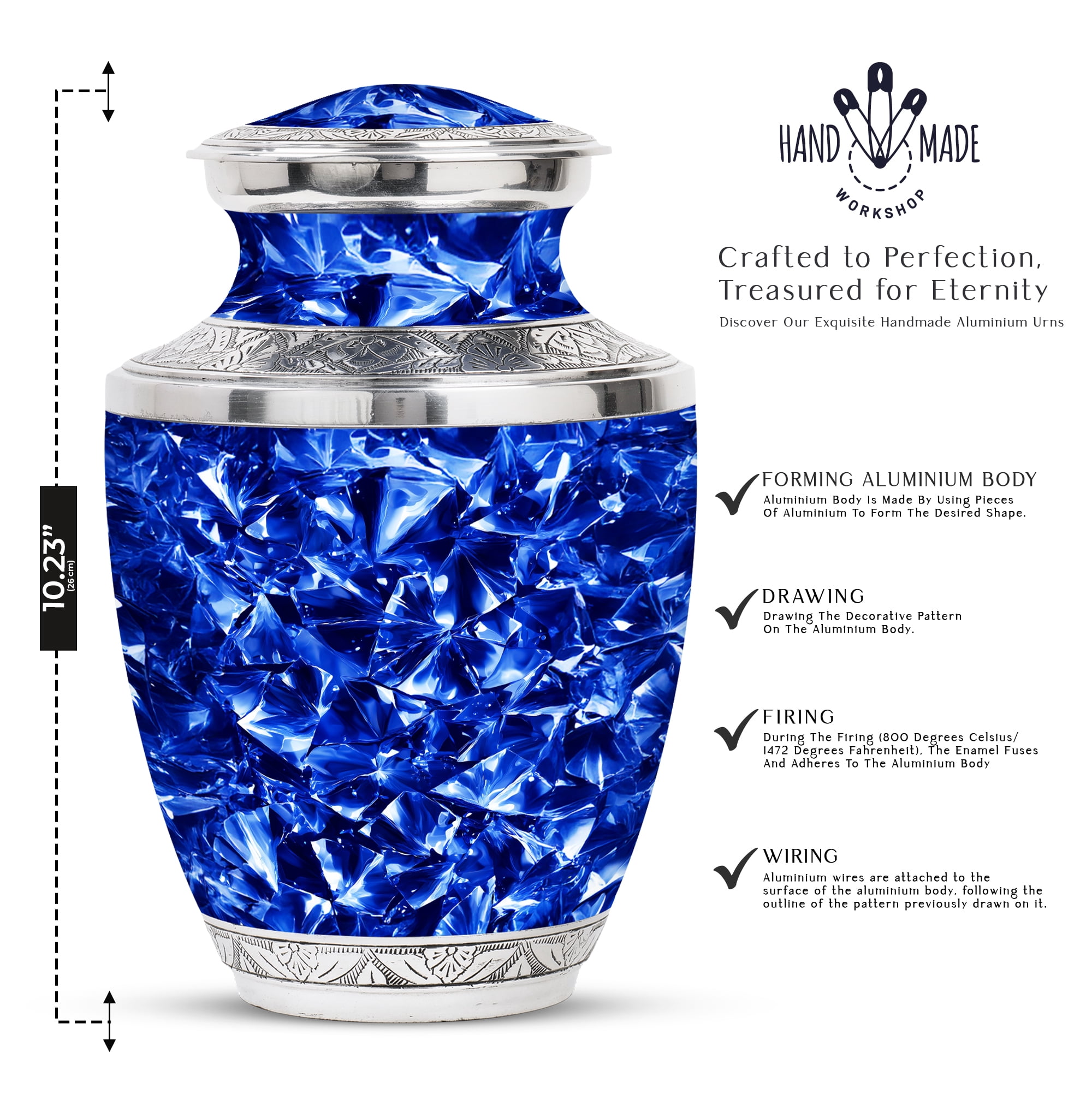 MUKTIVE Crystal Abstract Memorial Urns for Adult Male - Funeral Urn for Ashes for Women - Large Blue Urn for Brother & Sister - Burial Urns for Adult Human Ashes for Cremation - 10 Inch