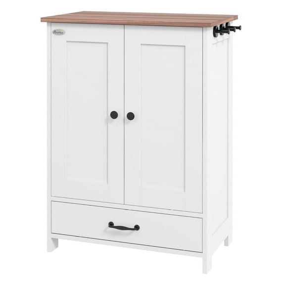 Dog Feeder Station for Medium Dogs - White Pet Feeding Station with Storage, Raised Bowls, Adjustable Height, Hooks