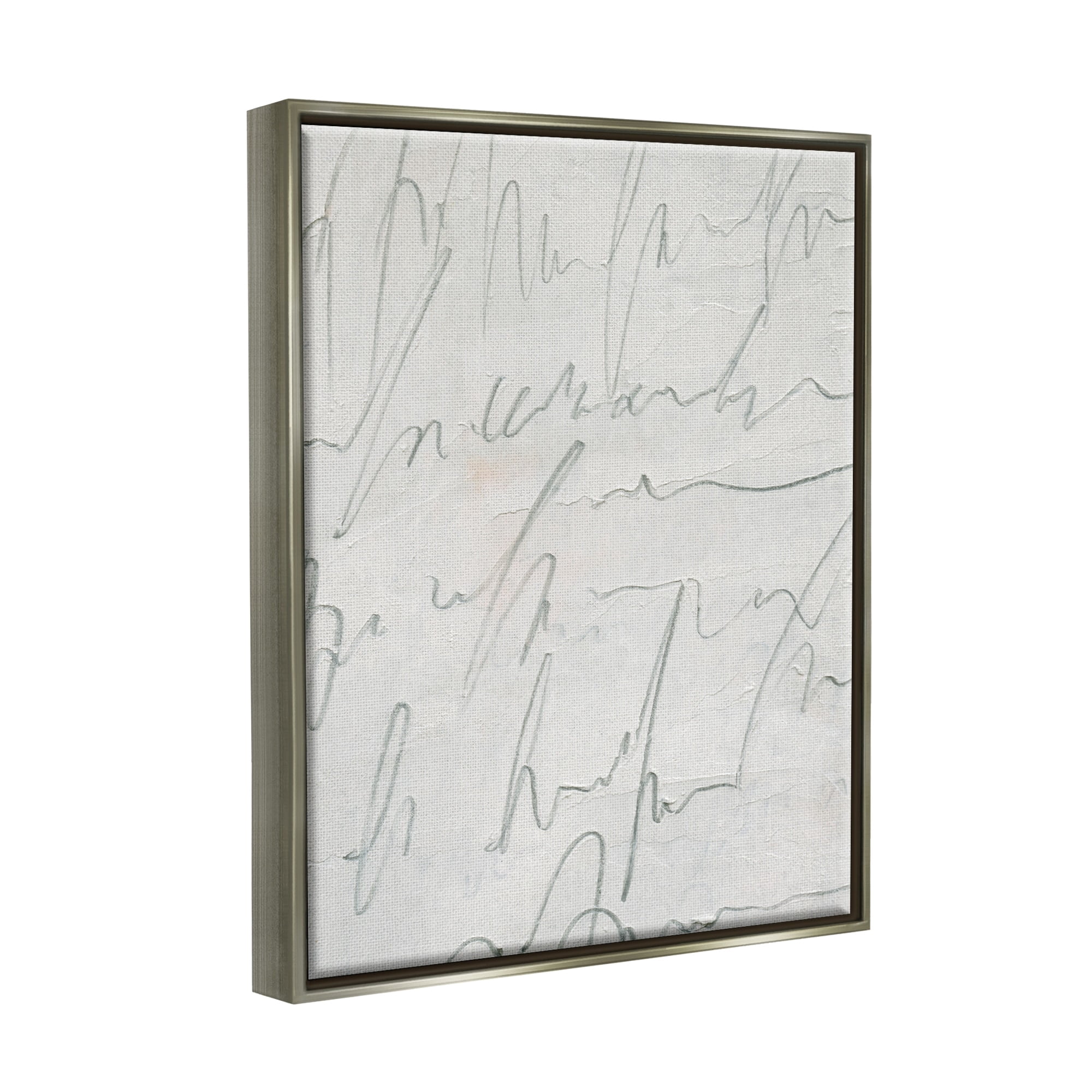 Stupell Industries Contemporary Cursive Script Abstract Scribble Words Painting Luster Gray Floating Framed Canvas Print Wall Art, Design by Emma Caroline