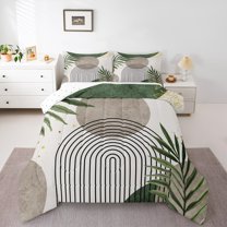 Manfei Vintage Moon Print Bedding Comforter Set, Leaf Plant Botanical Twin Comforter Sets, Retro Minimalism Reversible Bedding Set, Lightweight Room Decor, 2-Piece