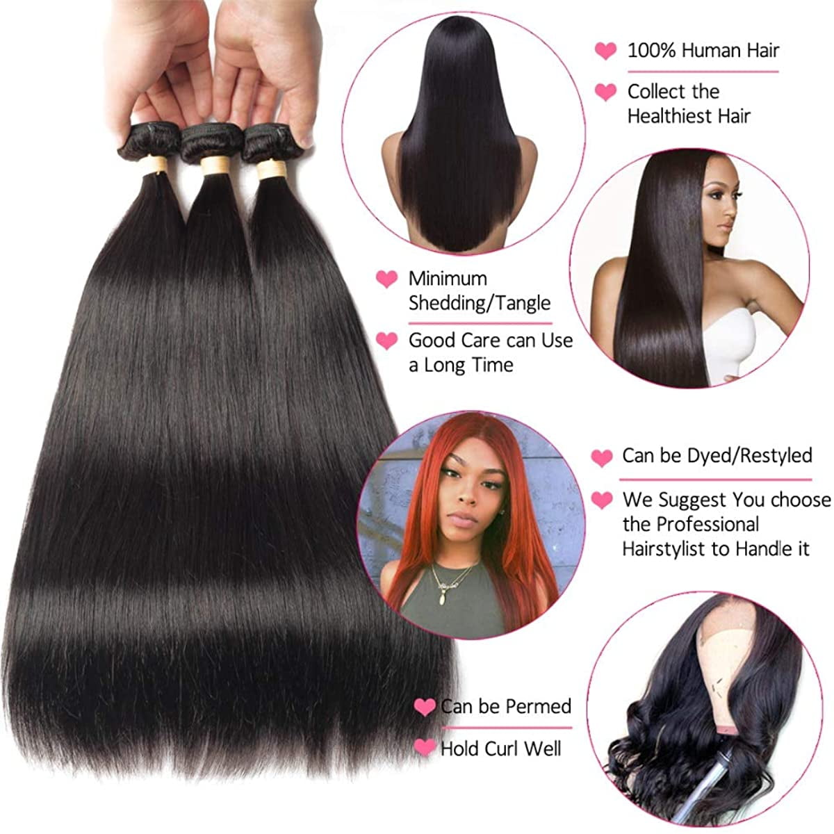 Brazilian Straight Hair Bundles 3/4 Pieces Straight Human Hair Bundles 10a 8-32 Inch Remy Human Hair Extensions For Black Women