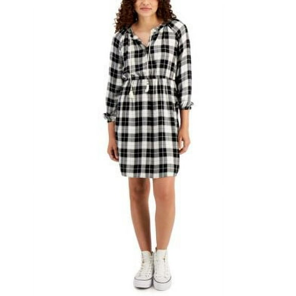 MSRP $60 Style & Co Petite Plaid-Print Shirt Dress Black Size PS