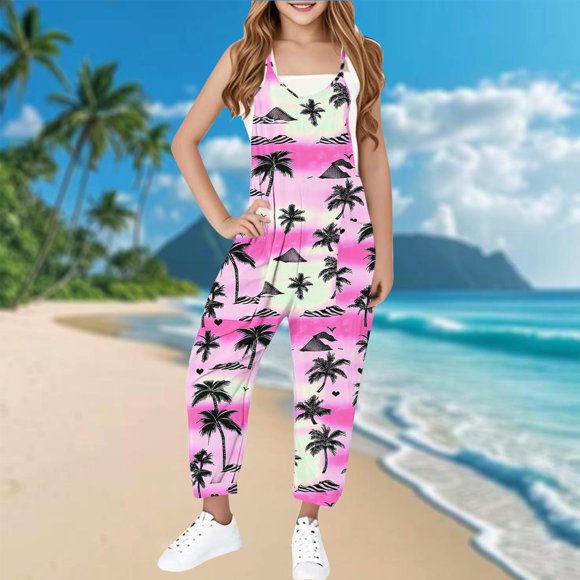 uublik Combinaison Fille 5-14 Ans Sans Manches Combinaison Longue Pantalon Ample Décontracté Rose