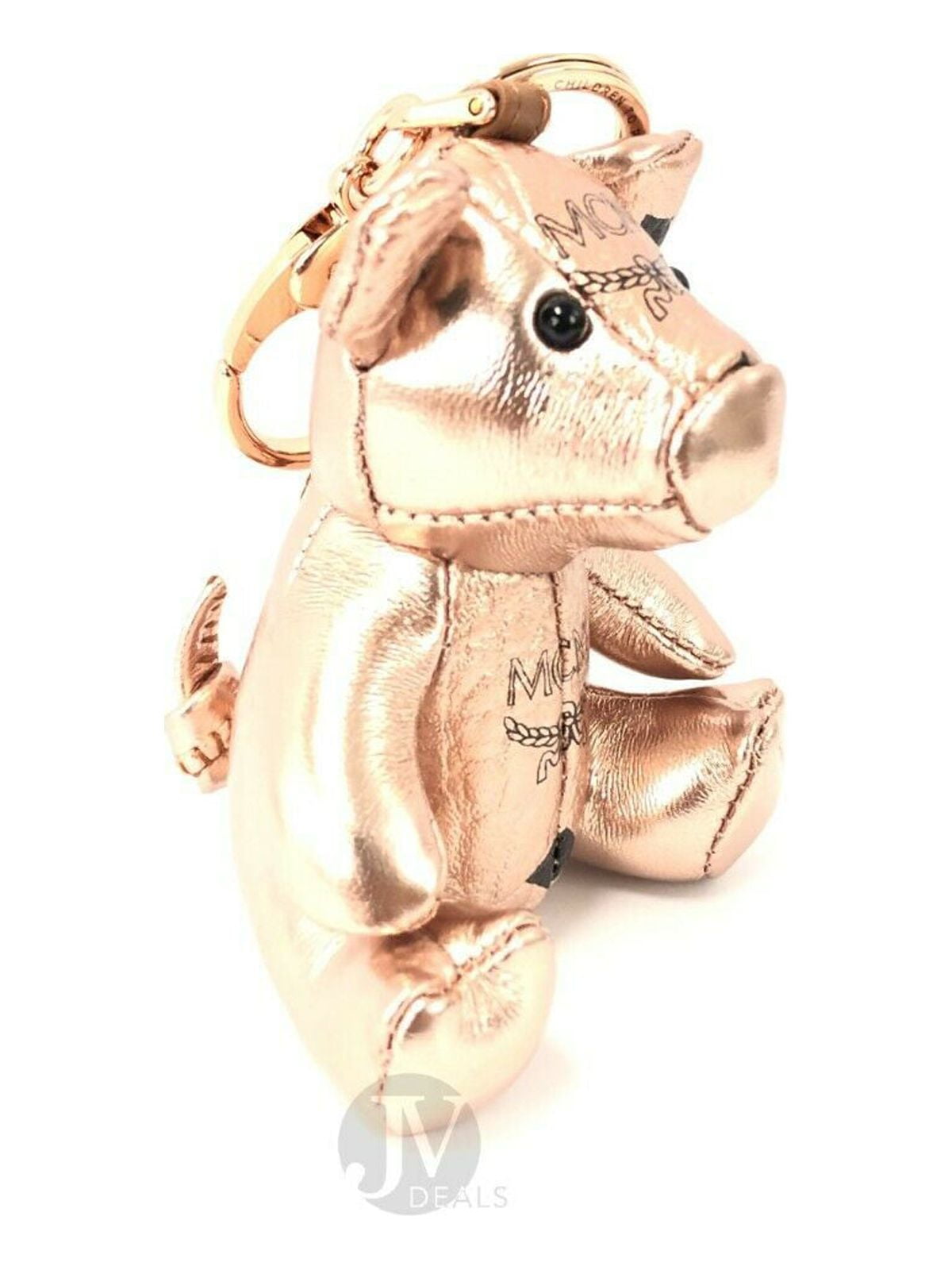激レア　U.S MCMRON 5 メダル　チャーム MCM Leather Champagne Gold Visetos Pig Keychain Charm Ring