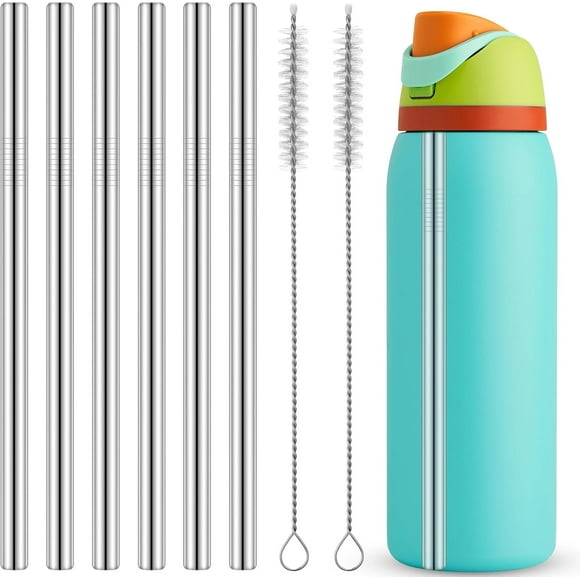 TRAHOO-8PCS Metal Straw for Owala 24OZ/32OZ - Stainless Steel Straws for Owala Straw Replacement, Metal Straws Reusable and Straw Cleaning Brush Compatible with Owala FreeSip Water Bottle
