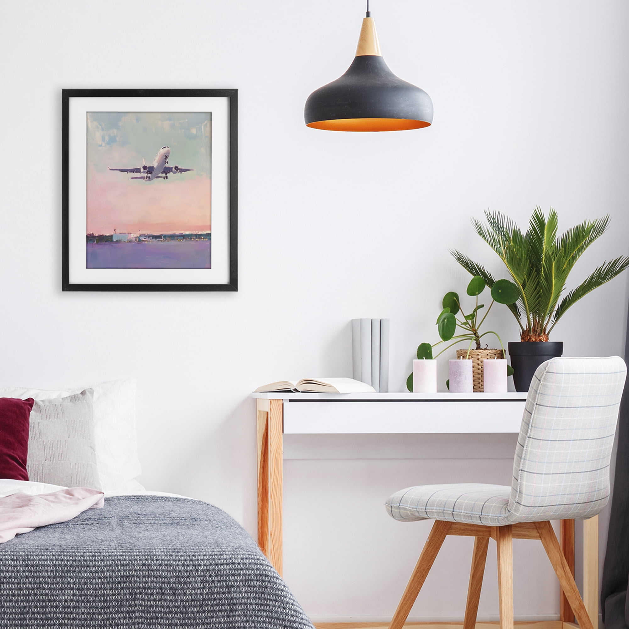 Stupell Industries Airplane Takeoff into Pastel Skies Black Framed Print Under Glass, design by The Prints Vibe