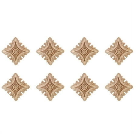 8X Vintage Unpainted Wood Carved Corner Onlay Applique Frame Background Wall Cabinet Door Decor