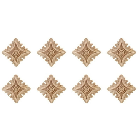 8X Vintage Unpainted Wood Carved Corner Onlay Applique Frame Background Wall Cabinet Door Decor