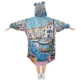 thumbnail image 2 of FORMRS Wearable Blanket Hoodie with Sleeves for Kids Cozy Flannel Sweatshirt, Blue Plants Window, 2 of 7