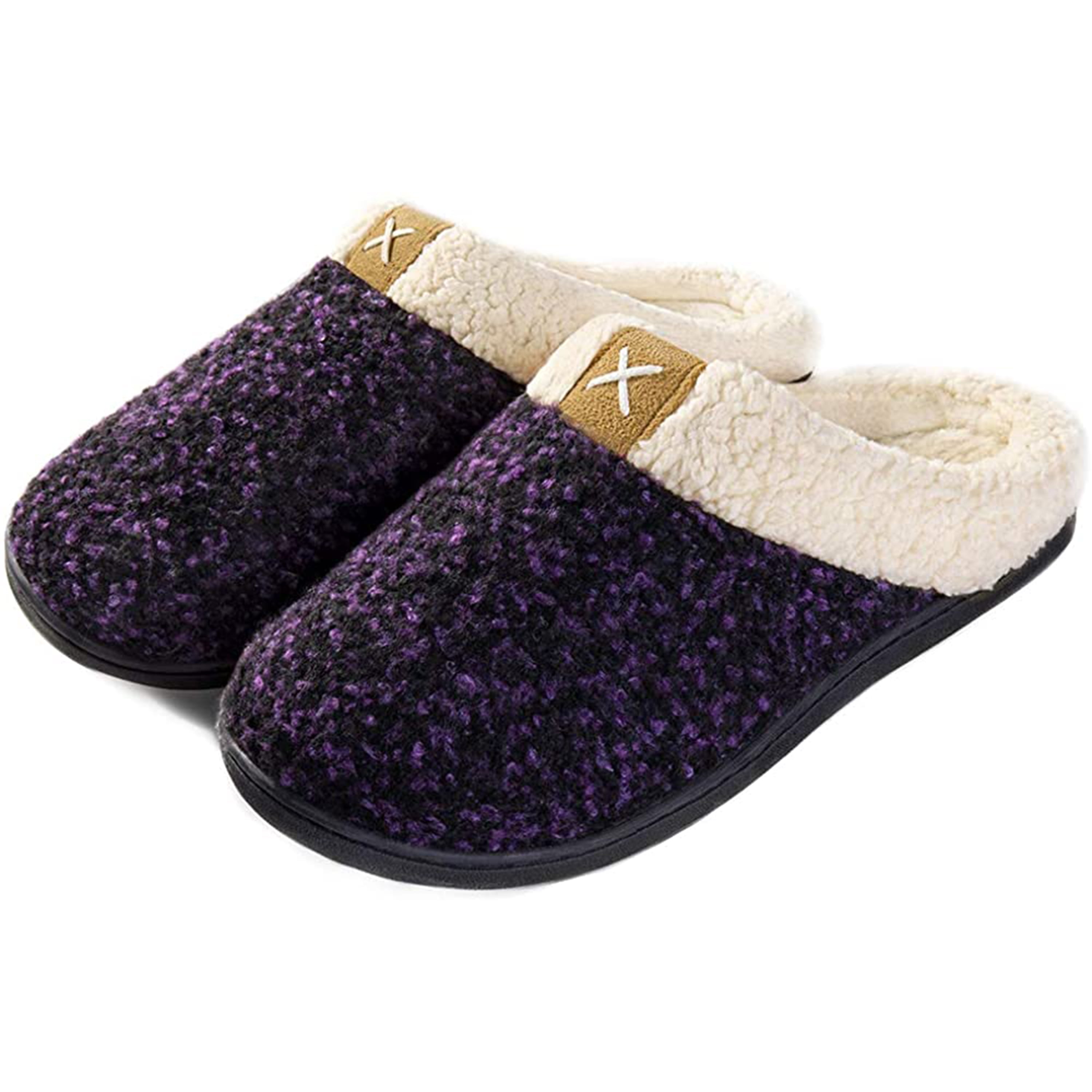Womens Fur Lined Slippers Ladies Winter Mules Non Slip Rubber Sole Snug Shoes 