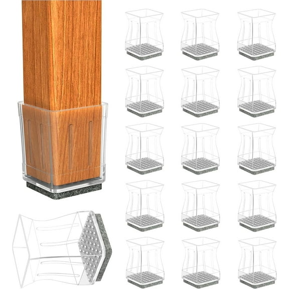 24 PCS Clear Square Chair Leg Floor Protectors, Silicone Furniture Pads for Hardwood Floors,for Protect Chair Feet & Wooden Floors,Free Moving Table Leg Covers. 0.75" - 7/8"