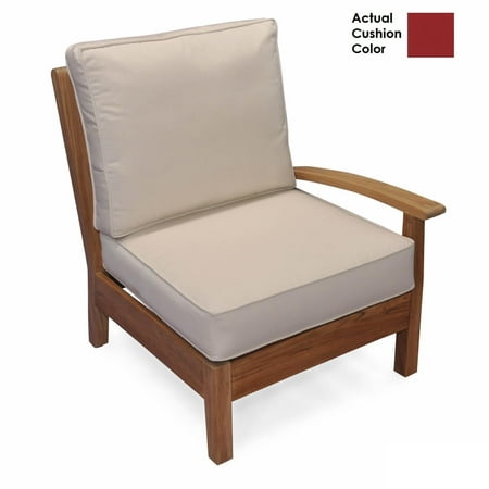 35 Natural Teak Sectional Left Arm Outdoor Patio Chair With Red