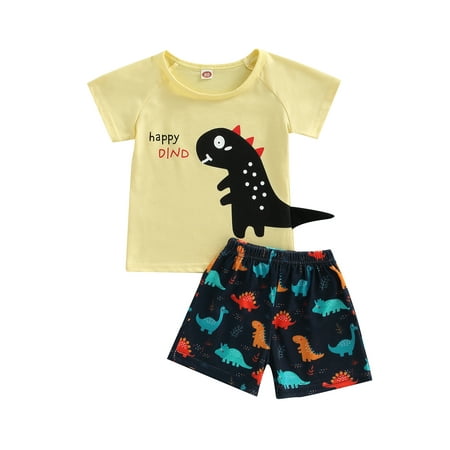 

LisenraIn Kid Baby Boys Clothing Set Letter Dinosaur Print Round Neck Short Sleeve T-Shirt Elastic Waist Shorts Summer Casual Outfit