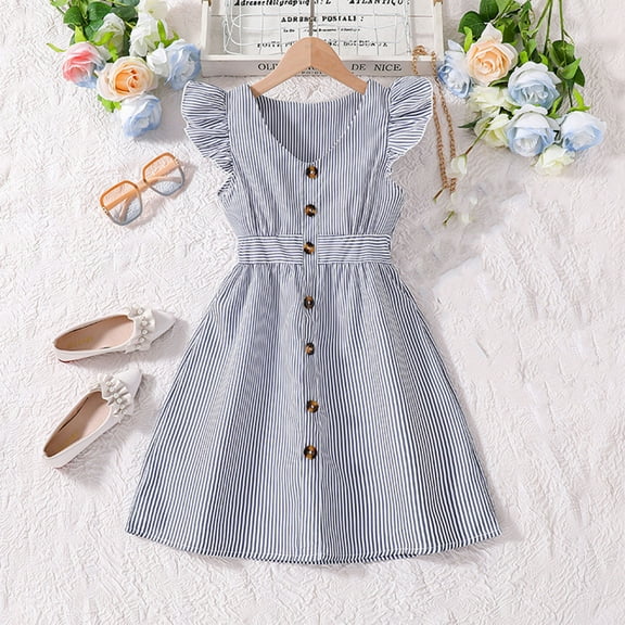 gljltg Girls' Summer New Short Sleeved Doll Neck Cute Princess Dress Round Neck Princess Bow Skirt