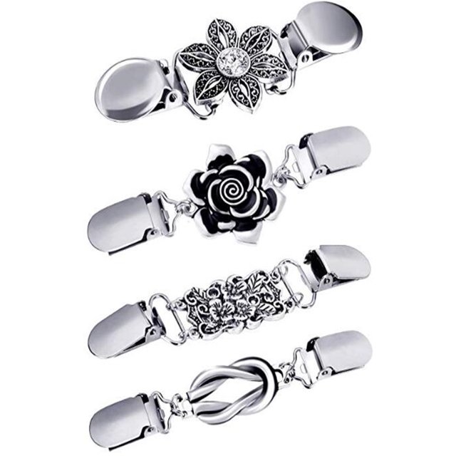 4 Pieces Vintage Sweater Shawl Clips Retro Cardigan Collar Clips Dress Shirt Brooch Clips for Women Girls Wearing, 4 Styles