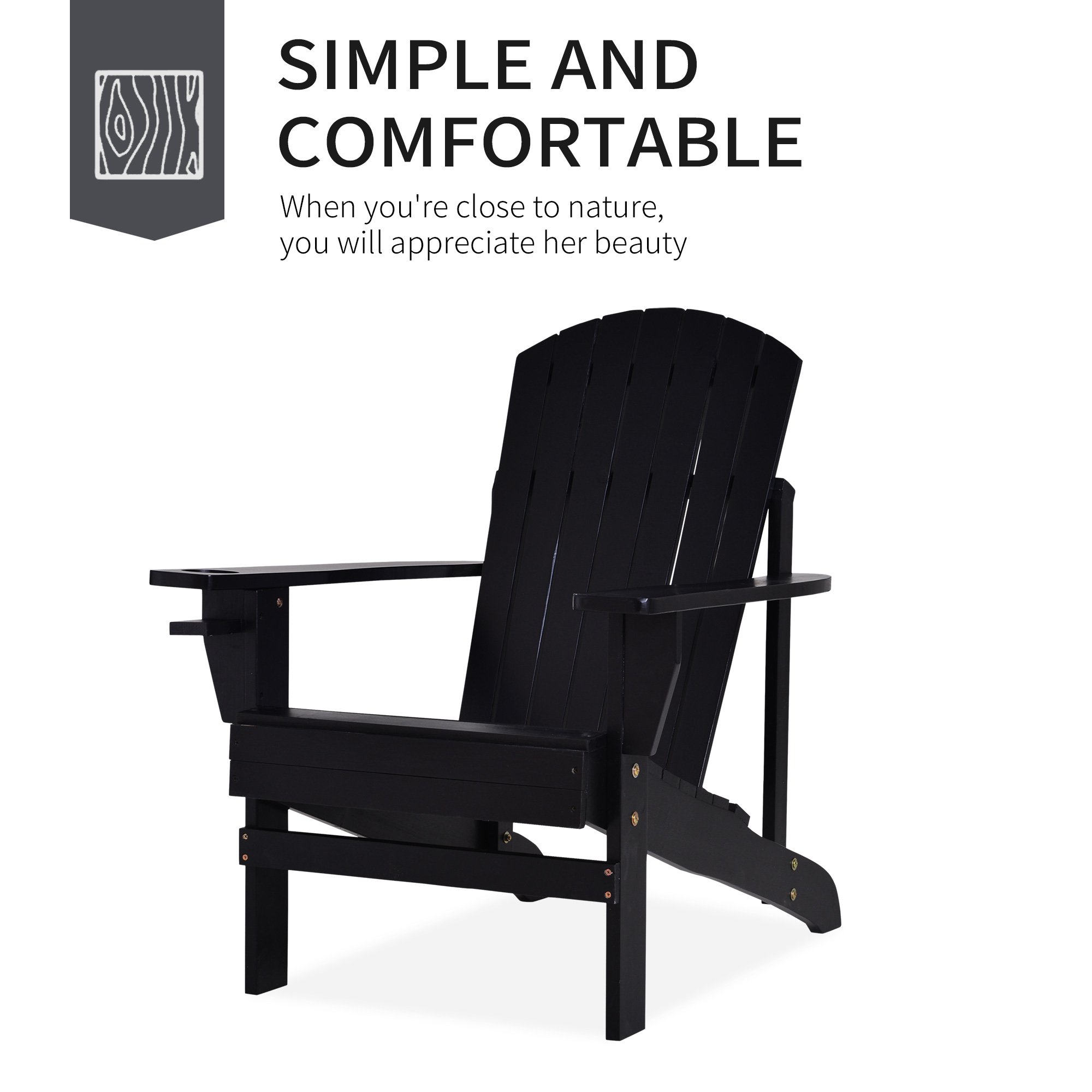 Outsunny Wood Adirondack Chair, Wooden Outdoor & Patio Seating, Black - image 3 of 9