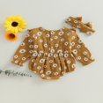 thumbnail image 4 of Newborn Baby Girls Outfits Long Sleeve Daisy Print Ruffle Bubble Romper with Headband 2PCS Suit Cute Infant Clothes, 4 of 8