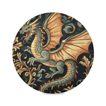 

Round Plate Mat 15.4x15.4 Inchesx6 Placemat Table Mat Kitchen Mat Coffee Mat Fabric Thick Strong Wear-Resistant Heat Resistance Green Dragon