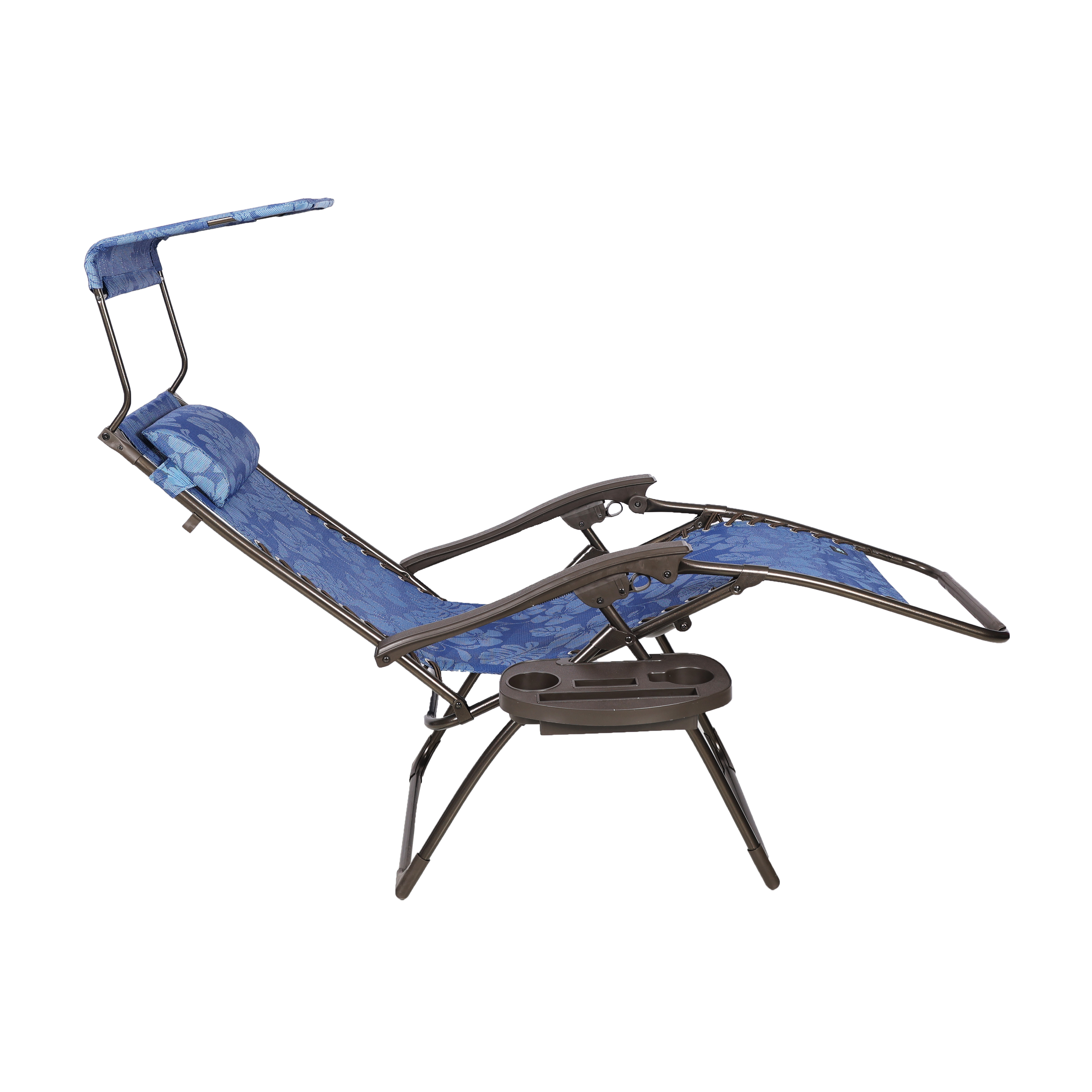 Bliss Hammocks 26-in Wide Zero Gravity Chair w/ Adjustable Canopy Sun-Shade, Drink Tray, & Adjustable Pillow, 300 Lbs Capacity (Blue Flowers) - image 2 of 3