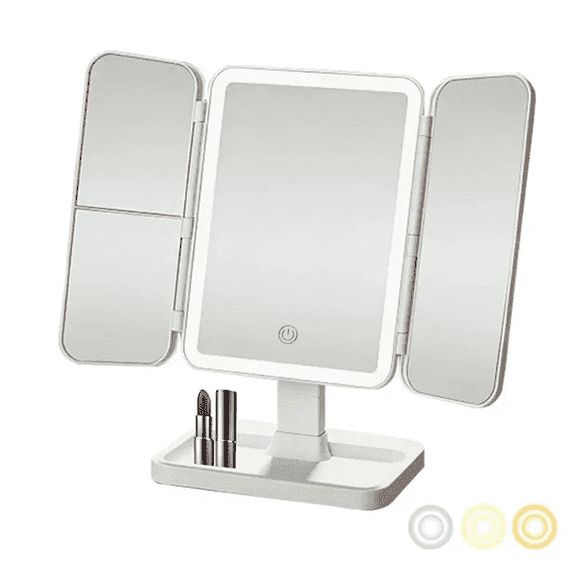 Folding LED Makeup Mirror with Three Light Settings for Home Use