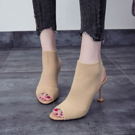 

VKEKIEO Open Toe Casual Shoes For Women High Heel Platform Beige