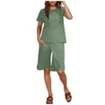 thumbnail image 1 of Yanlir Womens Solid Color Sleeveless 2 Piece Outfits 2025 Oversized Summer Shirts Shorts Set Casual Beach Ribbed Short Sleeve Matching Set(Green#1,2XL), 1 of 5