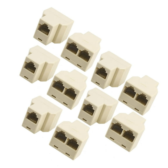 Unique Bargains 10 Pcs 3 Way RJ45 LAN Network Ethernet Splitter Connector Beige Networking Cables