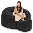thumbnail image 1 of Ultimate Sack 5000 5-Foot Bean Bag Chair with Footstool Set, Black Suede Cover, 1 of 7