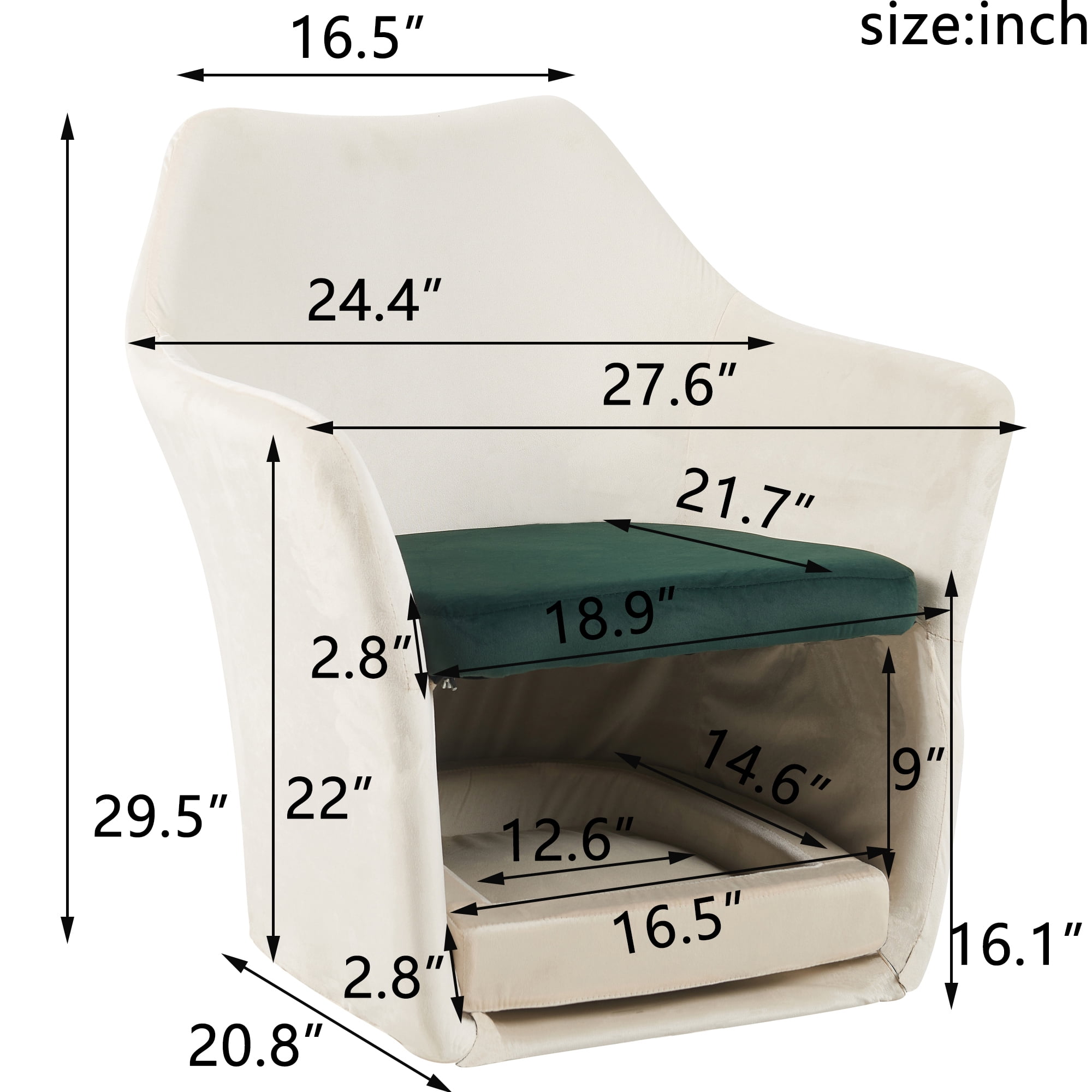Euroco Furniture Style 2 in 1 Pet Friendly Mid Century Modern Accent Chair Soft Fabric Upholstered Leisure Armchair for Living Room Bedroom Home and Office, White